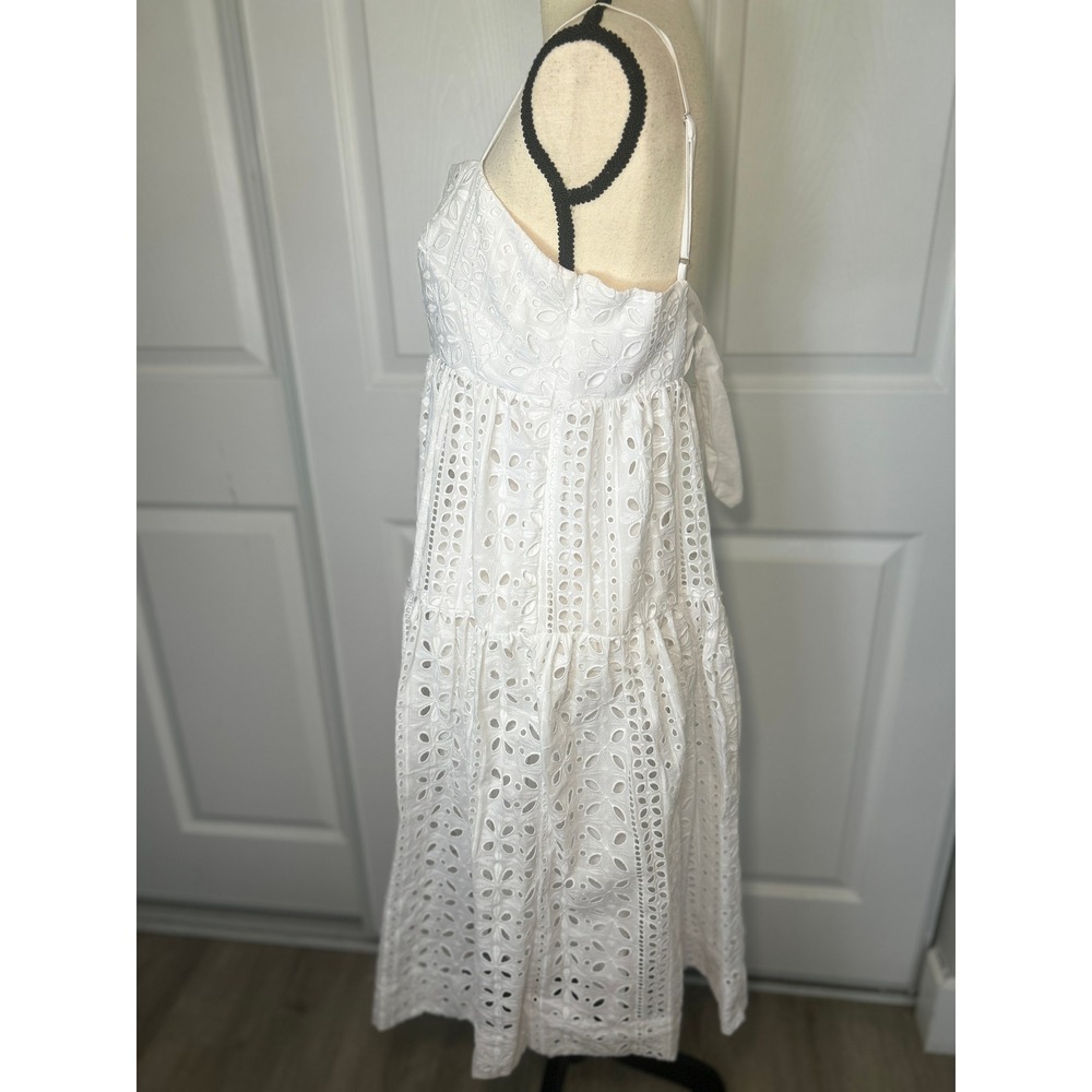 J.Crew Eyelet Tiered Midi Dress 10 White Square Neck Adjustable Straps AY627 - Picture 2 of 8